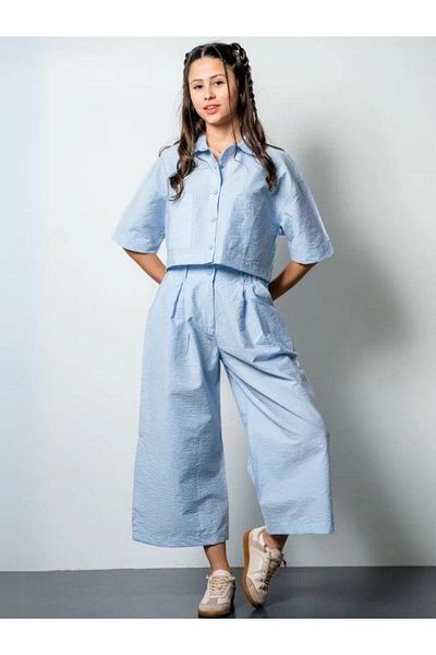 Zekids Set cămașă crop pentru fete și pantaloni din poplin