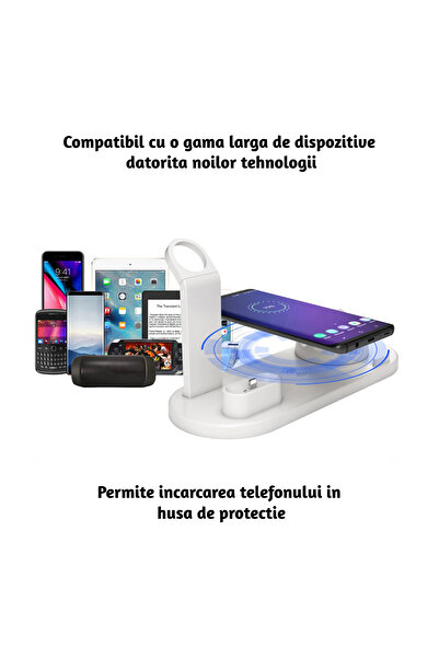 ZEQAS 4 in 1 Wireless Charger White 10W Phone, Smartwatch & Headphones