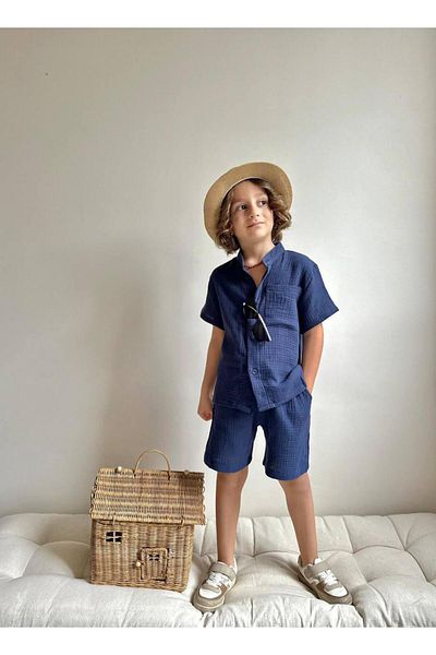 YİGİT BUTİK Yigit Boutique Boys' Set with Muslin Fabric Shorts