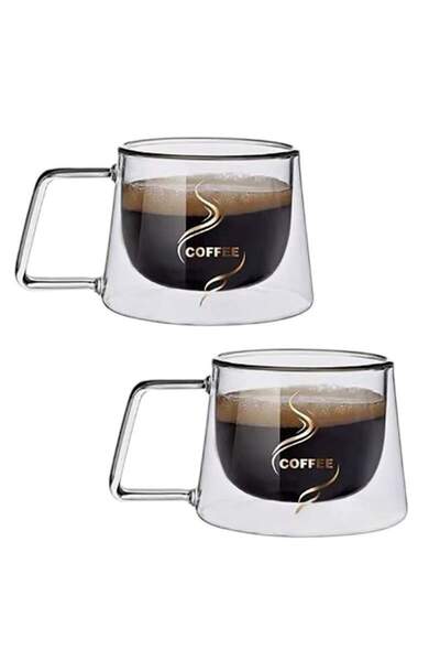 SIKS Set of 2 SIKS Glass Mugs, Double Walled, Heat Resistant, Capacity 200 ML, Transparent