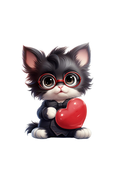 INOVATIX Set de 8 piese, autocolant de Ziua Îndrăgostiților Pisică neagră cu ...