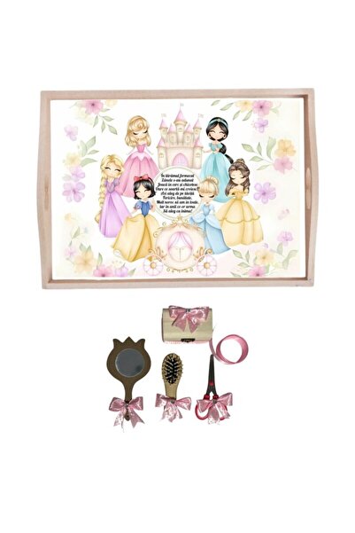 Botez Set tavita pentru taiere mot/turta – printese – roz, 6 pies