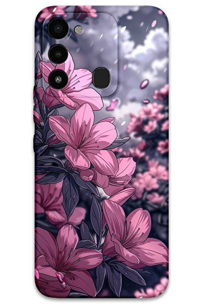 Gramaphone Tecno Spark 8c Uyumlu Çiçek Desenli Telefon Kılıfı + Ekran Koruyucu - 5796