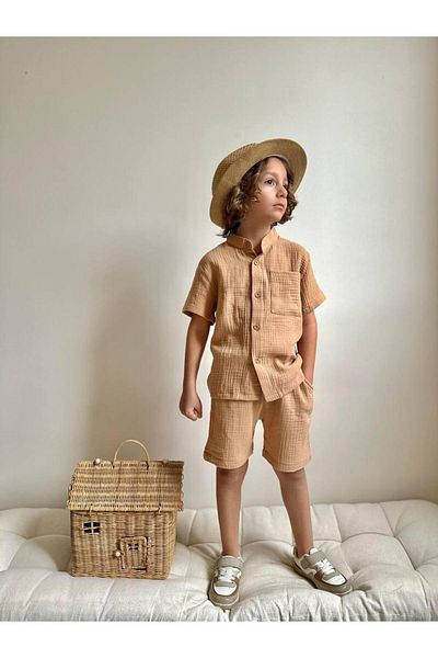 YİGİT BUTİK Yigit Boutique Boys' Set with Muslin Fabric Shorts