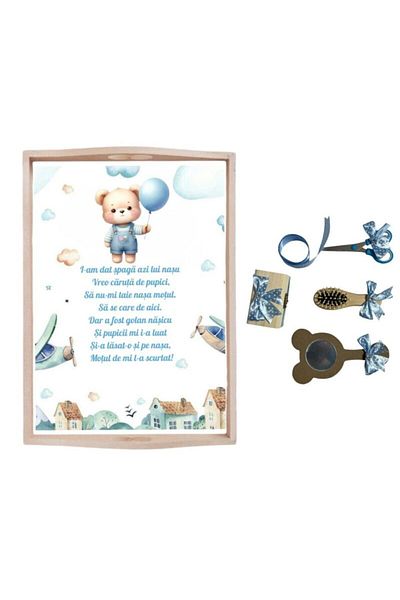 Botez Set tavita pentru taiere mot/turta – urs – blue, 6 piese