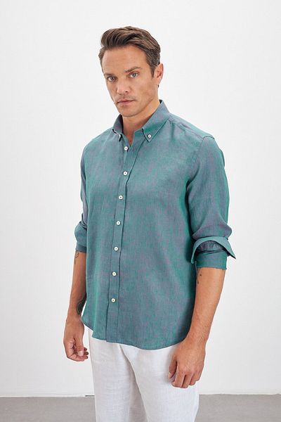 Paşahan Collar Button Multi Color Comfort Fit 100% Linen Men's Shirt