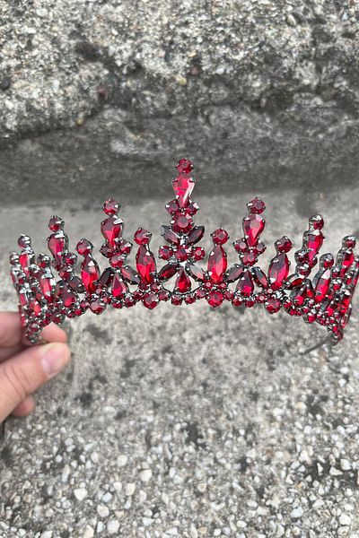 Hobigram Elvira Burgundy Bridal Henna Crown Special Occasion Accessory Women's Crown Hair Accessory – Crown, Crystal Stone