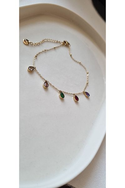AKSESUARIM Colorful Zircon Stone Hanging, Water Resistant Stylish, Drop Anklet
