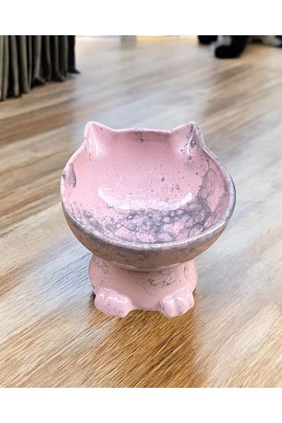 ALFO High Ceramic Food and Water Bowl with Paw and Ear Figures