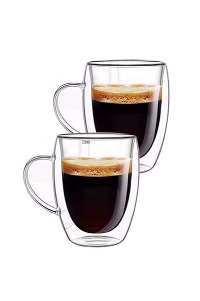 SIKS Set of 2 SIKS Glass Mugs, Double Walled, Heat Resistant, Capacity 350 ML, Transparent