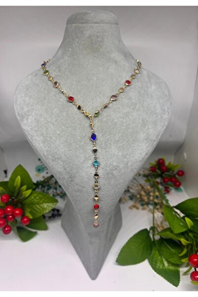 ısıkkonya Doğal Taşlı çelik Y kolye [Alerji yapmayan üründür]