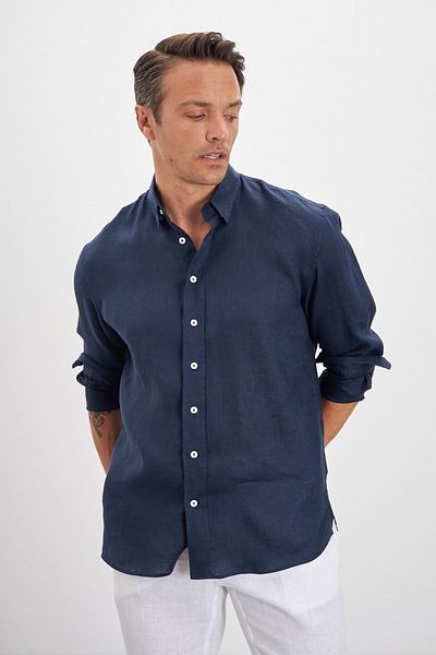 Paşahan Relax Fit Bottom Collar 100% Linen Men's Shirt