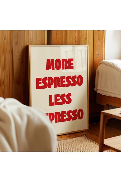 ARTHOUSECOLLECTIVE Περισσότερο Espresso Less Depresso – Κόκκινο - Αφίσα καφέ μοντέρνας τυπογραφίας - Αφίσα χωρίς πλαίσιο