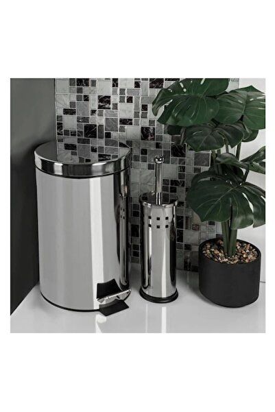 BREZIUM Set accesorii baie, Cos de gunoi metalic 5L/Perie WC, galeata detasab...
