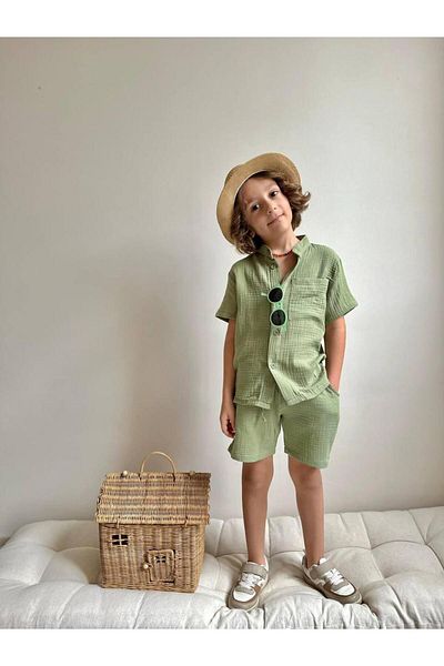 YİGİT BUTİK Yigit Boutique Boys' Set with Muslin Fabric Shorts