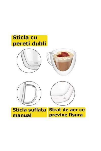 SIKS Set of 4 SIKS Double-Walled Glass Mugs, 4 Round Glass Saucers, Capacity 250 ML, Transparent