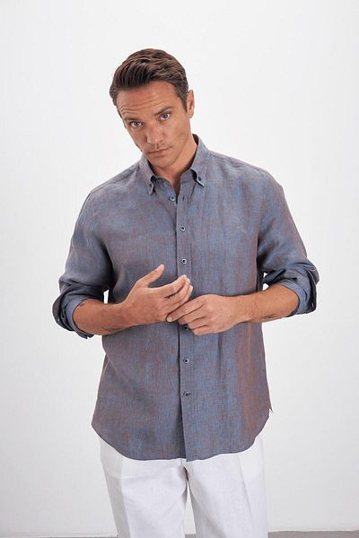 Paşahan Collar Button Multi Color Comfort Fit 100% Linen Men's Shirt
