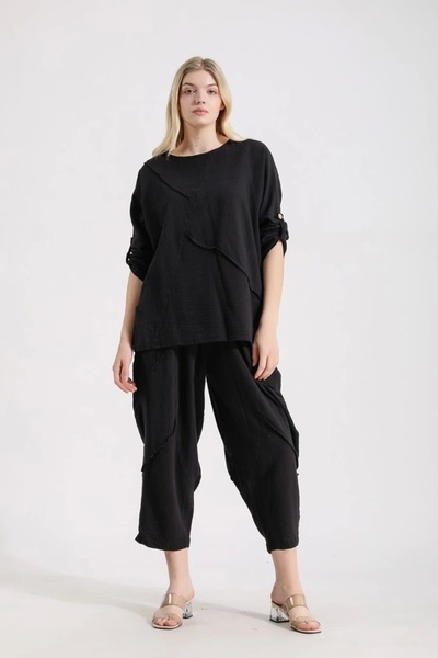 SUMEF Set de damă sub-top de muselină-negru