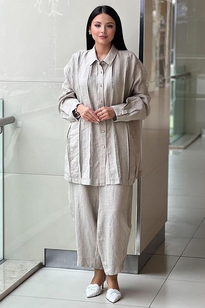 Ghisa Linen Suit with Shirt and Waterway Patterned Trousers