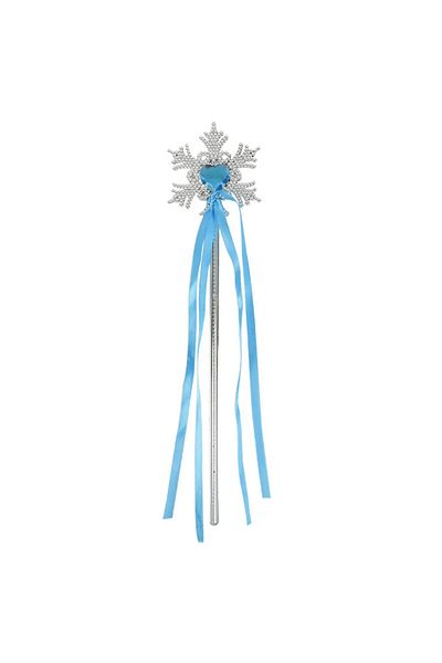 merland benvecocuk Snowflake Blue Heart Stoned Satin Ribbon Frozen Elsa Scepter Stick 34 cm