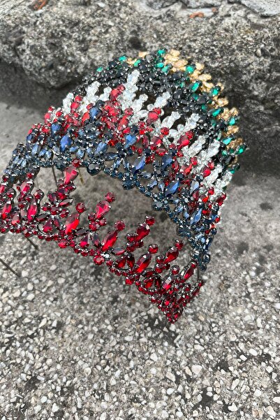 Hobigram Elvira Burgundy Bridal Henna Crown Special Occasion Accessory Women's Crown and Drop Shuttle Earring Set