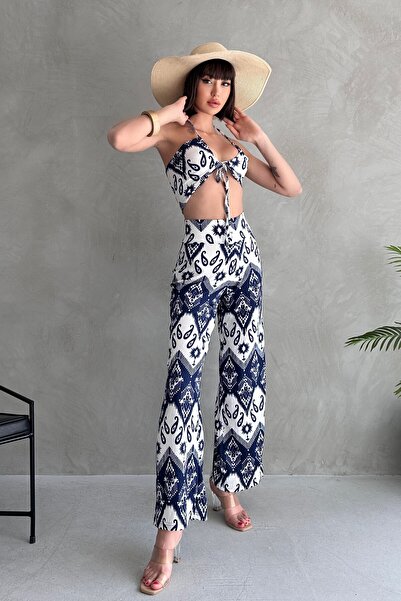 New Now Yumeko Decollet Crop, High Waist Tubular Pants Suit