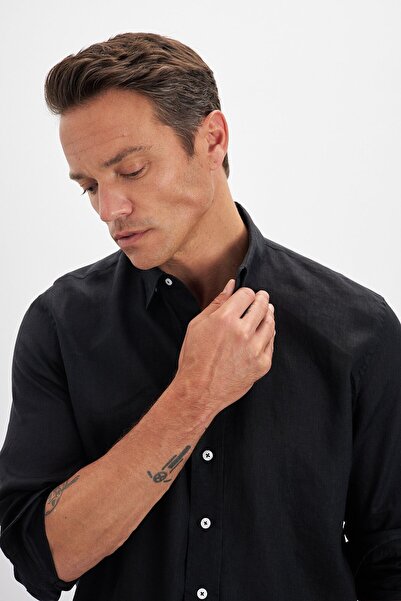 Paşahan Relax Fit Bottom Collar 100% Linen Men's Shirt