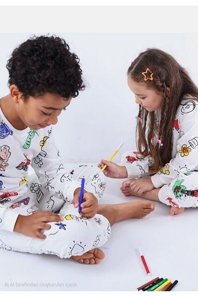 Sude Long Sleeve Paintable Washable Pajama Set with Pen Gift