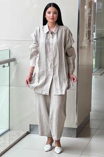 Ghisa Linen Suit with Shirt and Waterway Patterned Trousers