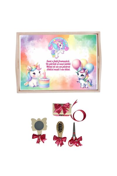 Botez Set tavita pentru taiere mot/turta – unicorn – siclam, 6 piese