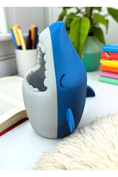 a life in games Suport pentru stilou Blue Shark Design – Cutie de creion distractivă, organizator pentru pix și pix