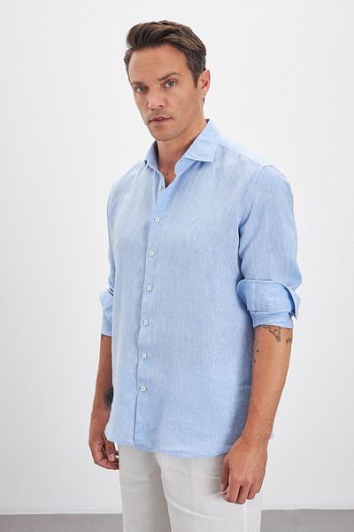 Paşahan Italian Collar Comfort Fit Plain 100% Linen Men's Shirt