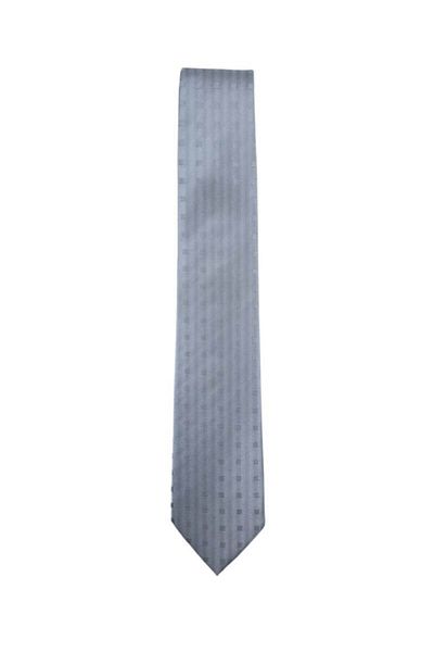 1001 Kravat Minimal Square Patterned 7.5 cm Wide Gray Colored Satin Silk Tie