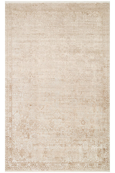 Vog Halı Lidya Etknik Desen Klasik Bej Rengi Bambu Viskon Akrilik Vintage Sık...