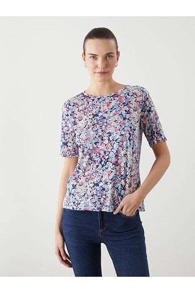 LC Waikiki Lcwaikiki Classic Blue Crew Neck Floral Women's T-Shirt