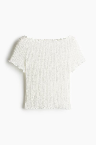 H&M Overlok Detaylı Krinkle Üst