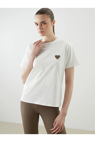 LC Waikiki Γυναικείο μπλουζάκι LCW Vision Ecru Crew Neck με στάμπα