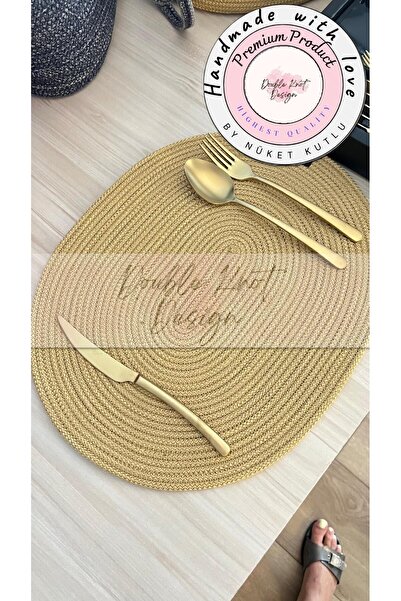 DOUBLE KNOT DESİGN 4 Adet Gold Tress Supla Amerikan Servis Hediyelik Yemek Masası Davet