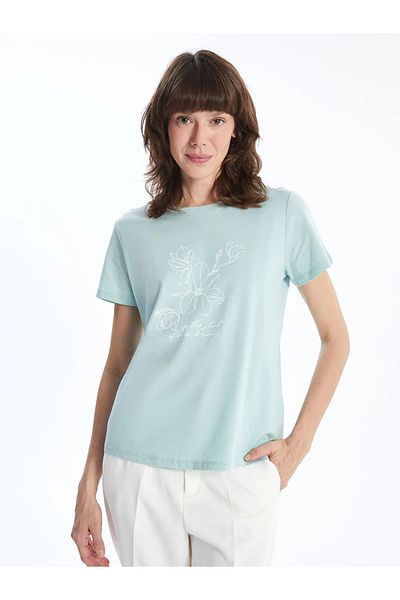 LC Waikiki Lcwaikiki Classic Green Crew Neck Printed Women's T-Shirt