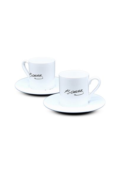 Magıl Ataturk Signature Printed Velvet Gift Boxed Turkish Coffee Cup Set of 2