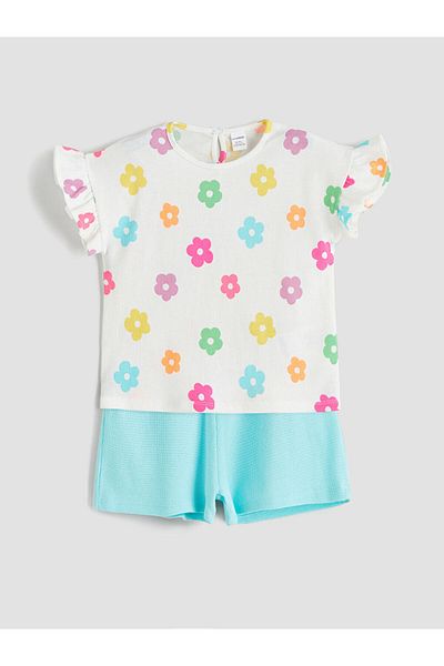 LC Waikiki Ecru Floral Girl's Blouse and Shorts 2-Piece