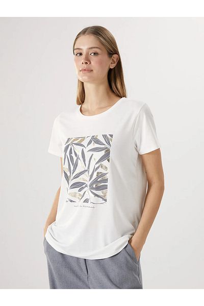 LC Waikiki Lcwaikiki Classic Ecru Crew Neck Printed Women's T-Shirt