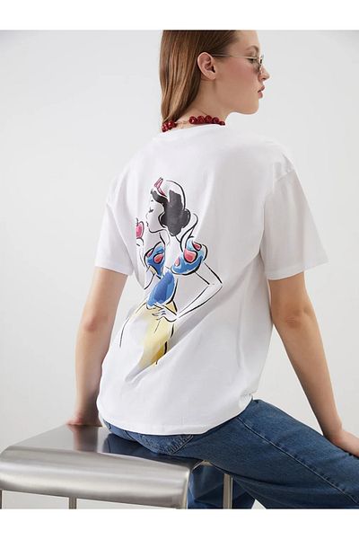LC Waikiki Xside White Crew Neck Cotton Princess Printed Women's T-Shirt
