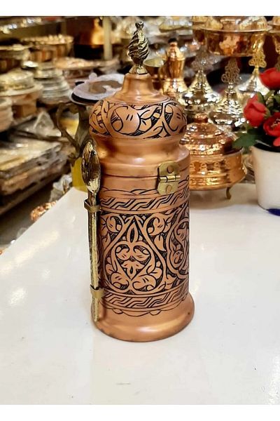 Ustası Antepte Copper Storage Container Copper Coffee Storage Box Copper Spice Box Stylish Design Hammered Copper