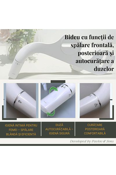 ZEQAS Bideu Toaletă Montaj Rapid – 2 Duze Reglabile, Non-electric, Ergonomic, Control Dreapta