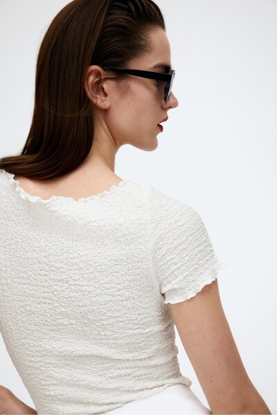 H&M Overlok Detaylı Krinkle Üst