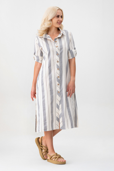 Bold & Young Women's Pocket Striped Cotton Button Slit Shirt Dress