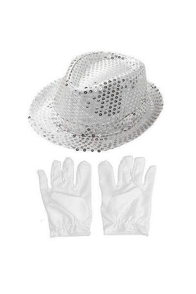 merland benvecocuk Silver Color Sequined Children's Hat and White Children's Gloves