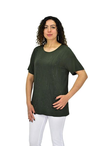 wearon tekstil Γυναικεία Βισκόζη Πέτρα Κοντομάνικη Μπλούζα BGL-ST04679
