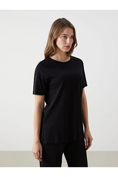 LC Waikiki تي شيرت LCW Comfort أسود برقبة دائرية للنساء